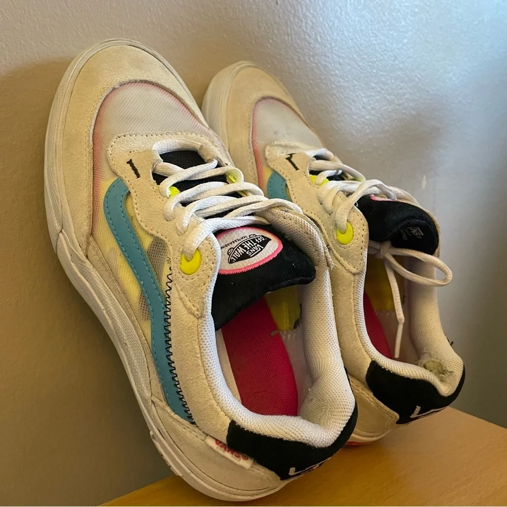 Vans Cream Blue Sneakers Mesh Pink Yellow Accents – Men 6 / Women 7.5 - Picture 11 of 16